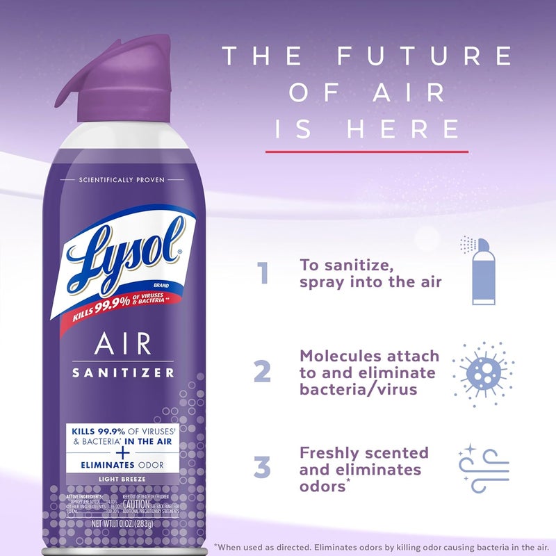 Lysol رذاذ معقم للهواء مع مزيل الروائح للمنزل والمكتب، رذاذ تعقيم، بديل معطر الهواء، رائحة نسيم خفيف، 10 أونصات (عبوة من 3) - Image 3
